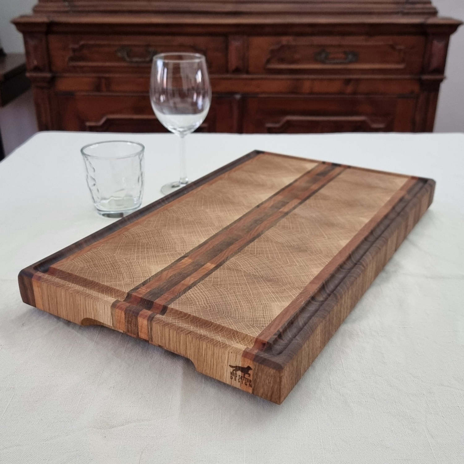 Tagliere end grain a strisce in legno di noce acero e rovere